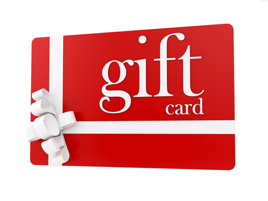 A red gift card with 'GIFT CARD' text in white font, attached to a white ribbon bow.