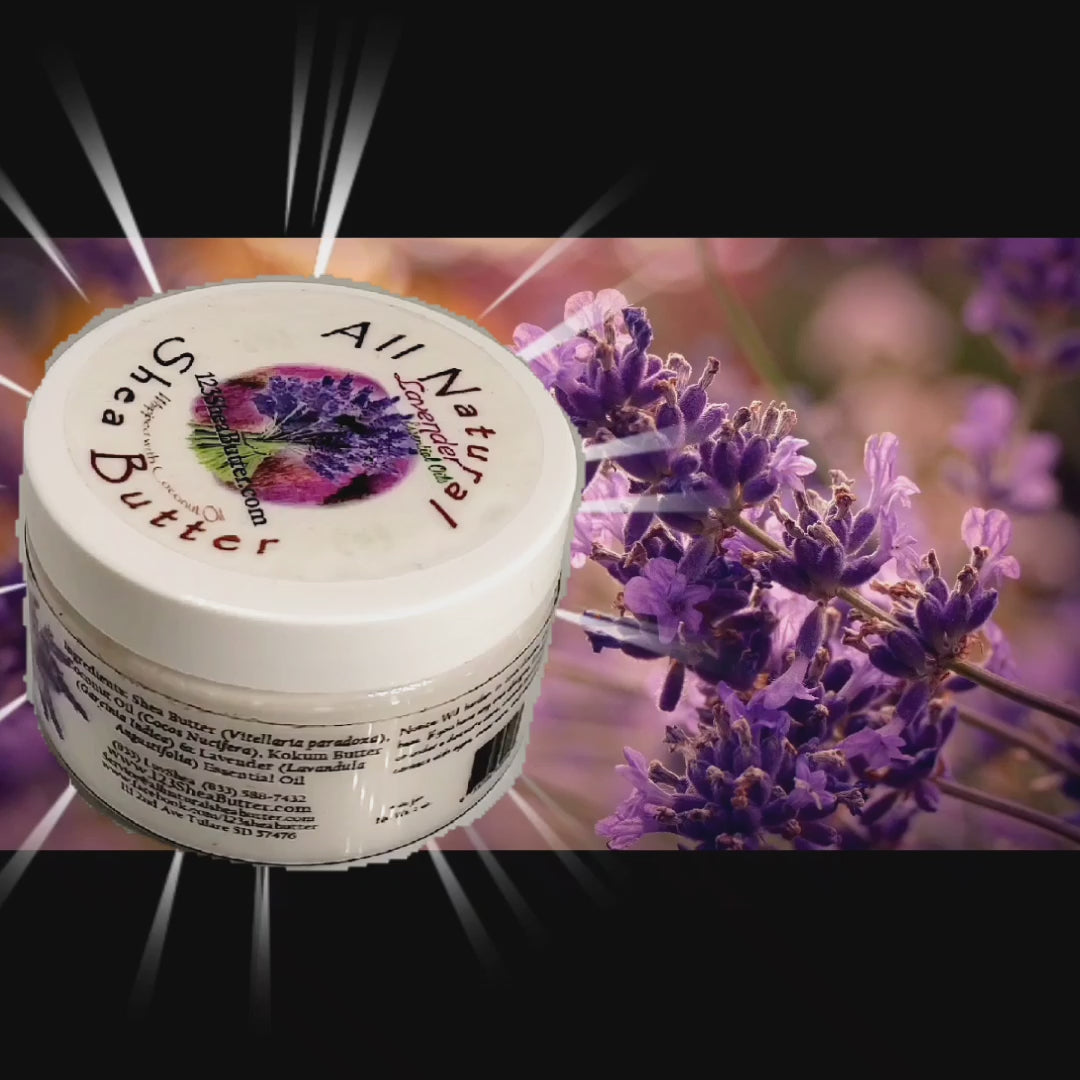 Lavender video with lavender behind the jar of lavender Shea butter